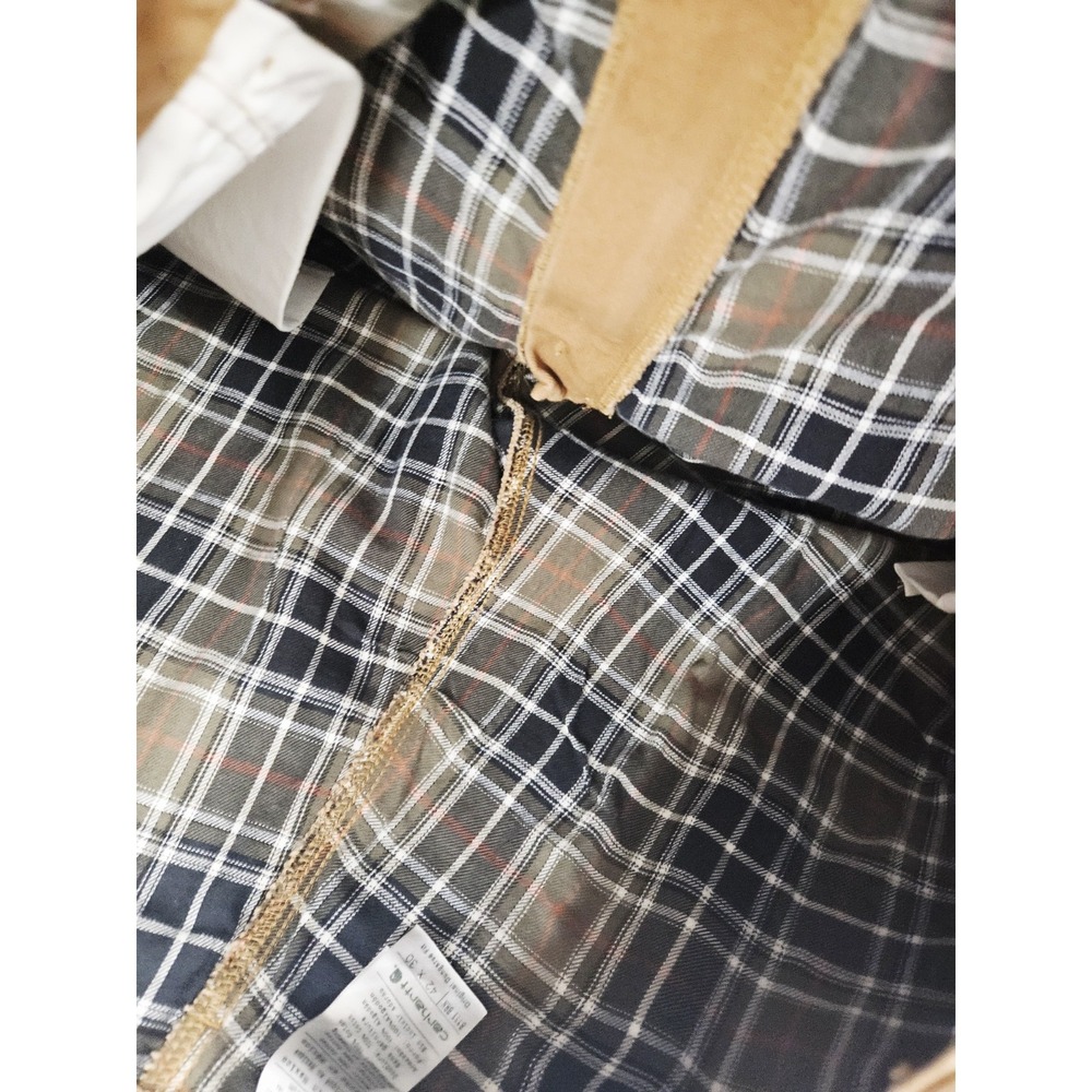 Carhartt Plaid Lined Brown Original Dungaree Fit Canvas Work Pants Mens 42x30 - Picture 7 of 11
